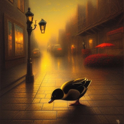05116-2575056850-bandit duck, on street, dark theme, realistic, highly detailed, ilustration, art by greg rutkowsky and thomas kinkade.webp